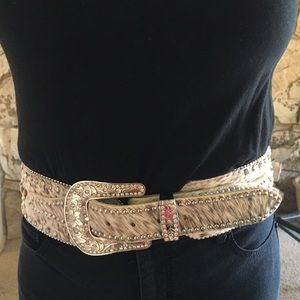 Western Pony Hair Wide Crystal Studs Belt Lg